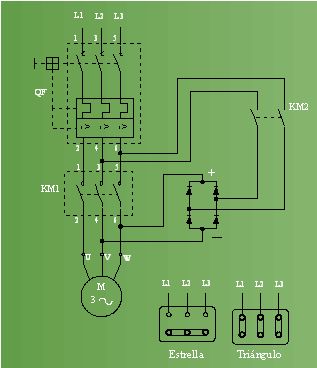 Circuito de potencia del arranque del motor con frenado dinámico