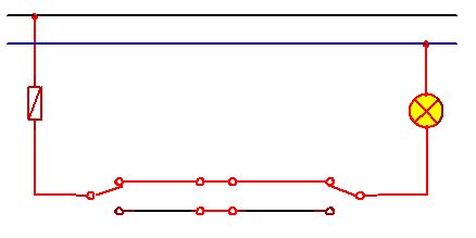 Circuito del encendido de una lámpara desde tres puntos indistintamente